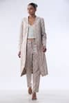 Kommal Sood_Off White Jacquard Embroidered Sequin Open Long Jacket With Trouser  _at_Aza_Fashions