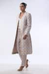 Buy_Kommal Sood_Off White Jacquard Embroidered Sequin Open Long Jacket With Trouser  