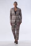 Buy_Kommal Sood_Brown Cotton Stripe Lapel Collar Pattern Blazer With Pant  _at_Aza_Fashions