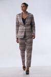 Shop_Kommal Sood_Brown Cotton Stripe Lapel Collar Pattern Blazer With Pant  _Online_at_Aza_Fashions