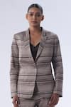 Kommal Sood_Brown Cotton Stripe Lapel Collar Pattern Blazer With Pant  _at_Aza_Fashions