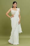 Buy_ARPAN VOHRA_Ivory Georgette Embroidered Pearl Ruffle Frill Pre-draped Saree With Blouse _at_Aza_Fashions