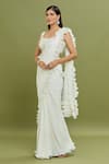 Buy_ARPAN VOHRA_Ivory Georgette Embroidered Pearl Ruffle Frill Pre-draped Saree With Blouse _Online_at_Aza_Fashions