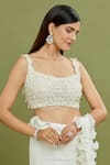 ARPAN VOHRA_Ivory Georgette Embroidered Pearl Ruffle Frill Pre-draped Saree With Blouse _at_Aza_Fashions