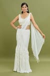 Buy_ARPAN VOHRA_Ivory Georgette Embroidered Pearl Frill Ruffle Pre-draped Saree With Blouse _at_Aza_Fashions