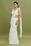 Shop_ARPAN VOHRA_Ivory Georgette Embroidered Pearl Frill Ruffle Pre-draped Saree With Blouse _Online_at_Aza_Fashions