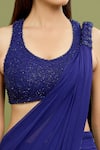 Shop_ARPAN VOHRA_Blue Georgette Embroidered Sequin Cutdana Pallu Pre-draped Saree With Blouse _Online_at_Aza_Fashions