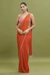 Buy_ARPAN VOHRA_Coral Georgette Embroidered Bead Plunge Sequin Hem Pre-draped Saree With Blouse _at_Aza_Fashions