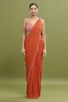 ARPAN VOHRA_Coral Georgette Embroidered Bead Plunge Sequin Hem Pre-draped Saree With Blouse _Online_at_Aza_Fashions