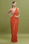 Buy_ARPAN VOHRA_Coral Georgette Embroidered Bead Plunge Sequin Hem Pre-draped Saree With Blouse _Online_at_Aza_Fashions