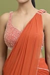 Shop_ARPAN VOHRA_Coral Georgette Embroidered Bead Plunge Sequin Hem Pre-draped Saree With Blouse _Online_at_Aza_Fashions