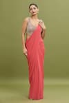 Buy_ARPAN VOHRA_Coral Georgette Embroidered Bead Sequin Pallu Hem Pre-draped Saree With Blouse _Online_at_Aza_Fashions