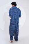 Shop_Jajaabor_Blue Linen Printed Stripe Button Down Shirt And Pant Set_at_Aza_Fashions