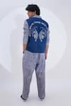 Shop_Jajaabor_Blue Linen Embroidered Stripe Geometric Print Shirt And Pant Set _at_Aza_Fashions