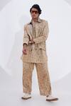 Buy_Jajaabor_Brown Linen Embroidered Stripe Printed Back Shirt And Pant Set_Online_at_Aza_Fashions