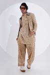 Buy_Jajaabor_Brown Linen Embroidered Stripe Printed Back Shirt And Pant Set