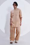 Shop_Jajaabor_Beige Linen Embroidered Threadwork Tiger Placement Kurta With Pant_Online_at_Aza_Fashions