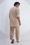 Shop_Jajaabor_Beige Linen Printed Stripe Kurta With Pant _at_Aza_Fashions