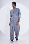 Buy_Jajaabor_Grey Linen Printed Broken Stripes Kurta With Pant _at_Aza_Fashions