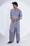 Buy_Jajaabor_Grey Linen Printed Broken Stripes Kurta With Pant _Online_at_Aza_Fashions