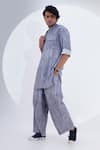 Shop_Jajaabor_Grey Linen Printed Broken Stripes Kurta With Pant _Online_at_Aza_Fashions