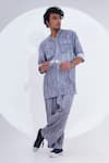 Buy_Jajaabor_Grey Linen Printed Broken Stripes Kurta With Pant 