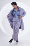 Jajaabor_Grey Linen Printed Crab Placed Trench Jacket _Online_at_Aza_Fashions