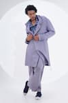 Buy_Jajaabor_Grey Linen Printed Crab Placed Trench Jacket _Online_at_Aza_Fashions