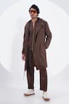 Buy_Jajaabor_Brown Linen Printed Crab Placement Trench Jacket _at_Aza_Fashions