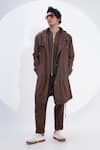 Buy_Jajaabor_Brown Linen Printed Crab Placement Trench Jacket _Online_at_Aza_Fashions