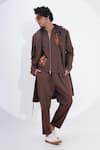 Jajaabor_Brown Linen Printed Crab Placement Trench Jacket _at_Aza_Fashions