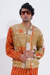 Jajaabor_Beige Linen Printed Collage Typographic Bomber Jacket _Online_at_Aza_Fashions