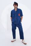 Buy_Jajaabor_Blue Linen Printed Calligraphy Placed Shirt With Pant _at_Aza_Fashions