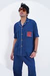 Buy_Jajaabor_Blue Linen Printed Calligraphy Placed Shirt With Pant 