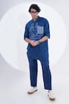 Buy_Jajaabor_Blue Linen Patchwork Abstract Work Kurta With Pant _at_Aza_Fashions