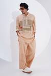 Buy_Jajaabor_Beige Linen Patchwork Abstract Geometric Work Kurta With Pant_at_Aza_Fashions