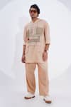 Buy_Jajaabor_Beige Linen Patchwork Abstract Geometric Work Kurta With Pant_Online_at_Aza_Fashions