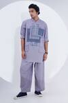 Buy_Jajaabor_Grey Linen Patchwork Abstract Geometric Work Kurta With Pant _at_Aza_Fashions