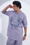 Jajaabor_Grey Linen Patchwork Abstract Geometric Work Kurta With Pant _at_Aza_Fashions