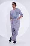 Buy_Jajaabor_Grey Linen Patchwork Abstract Geometric Work Kurta With Pant 