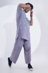 Jajaabor_Grey Linen Patchwork Floral Work Kurta With Pant _at_Aza_Fashions