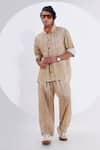 Buy_Jajaabor_Beige Linen Print Stripe Shirt With Pant _at_Aza_Fashions