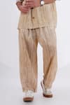 Jajaabor_Beige Linen Print Stripe Shirt With Pant _Online_at_Aza_Fashions