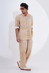 Shop_Jajaabor_Beige Linen Print Stripe Shirt With Pant _Online_at_Aza_Fashions