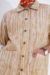 Jajaabor_Beige Linen Print Stripe Shirt With Pant _at_Aza_Fashions