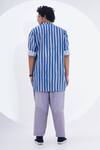 Shop_Jajaabor_Blue Linen Print Stripe Vertical Kurta With Pant _at_Aza_Fashions