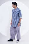 Shop_Jajaabor_Blue Linen Print Stripe Vertical Kurta With Pant _Online_at_Aza_Fashions