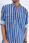 Jajaabor_Blue Linen Print Stripe Vertical Kurta With Pant _at_Aza_Fashions