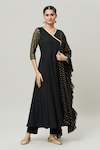 Buy_Adara Khan_Black Poly Crepe Printed Striped V Neck Sleeve Angrakha Kurta Set_at_Aza_Fashions