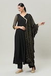 Adara Khan_Black Poly Crepe Printed Striped V Neck Sleeve Angrakha Kurta Set_Online_at_Aza_Fashions